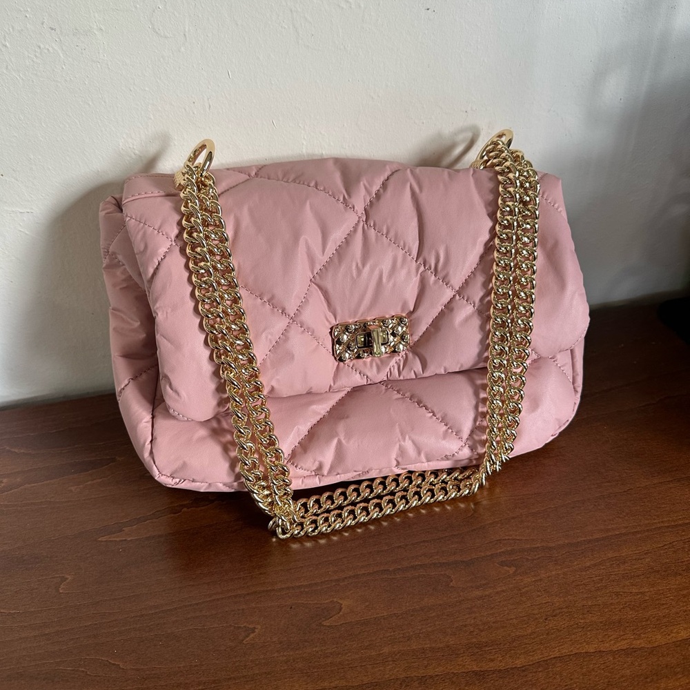 Charles & Keith Pink Quilted Padded Chain Shoulder Bag